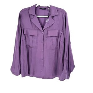 Tahari Women's Button Up Tunic‎ Shirt 1X Purple Office Career Professional NEW